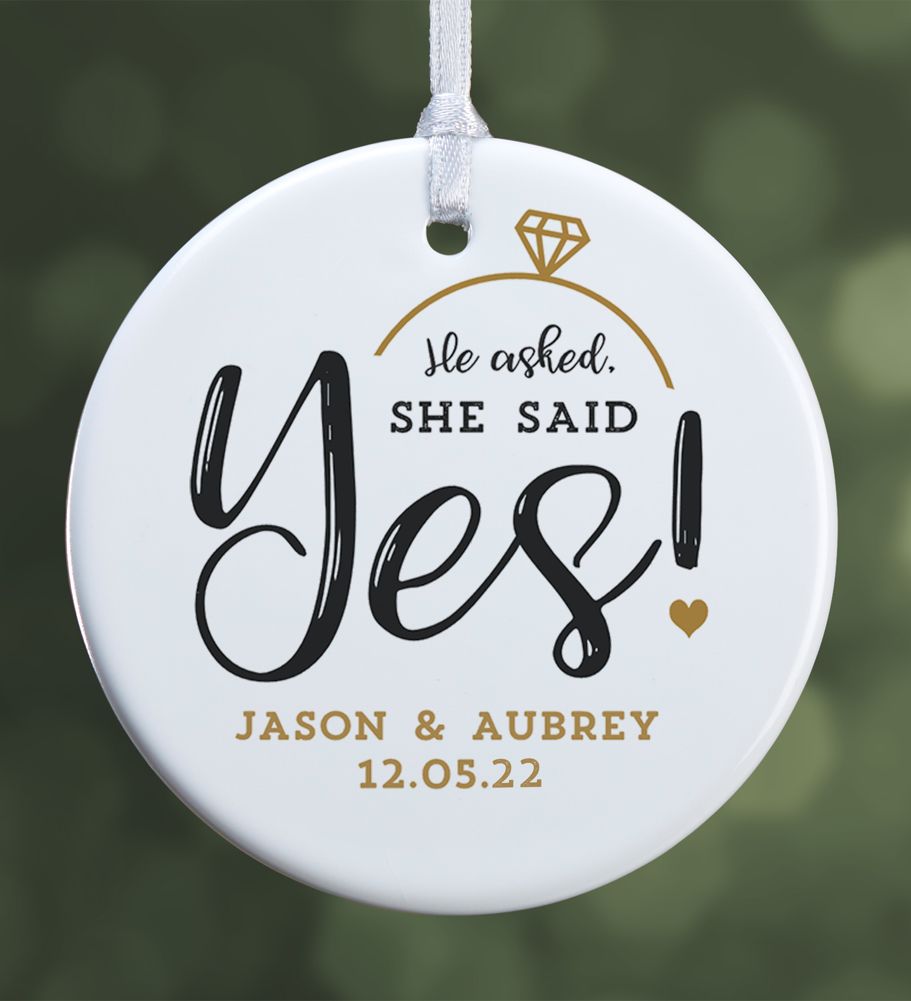 He Asked, She Said Yes! Personalized Engagement Ornament
